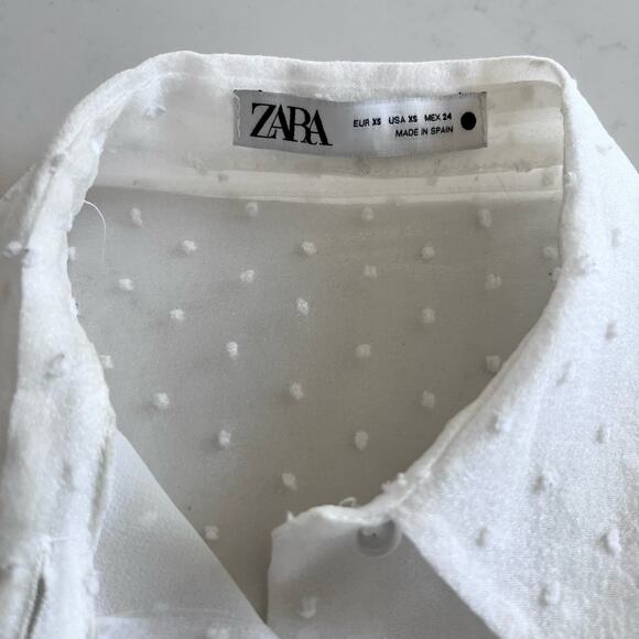 Zara White Organza Puff Sleeve Polka Swiss Dot Semi Sheer Blouse XS - Picture 10 of 14